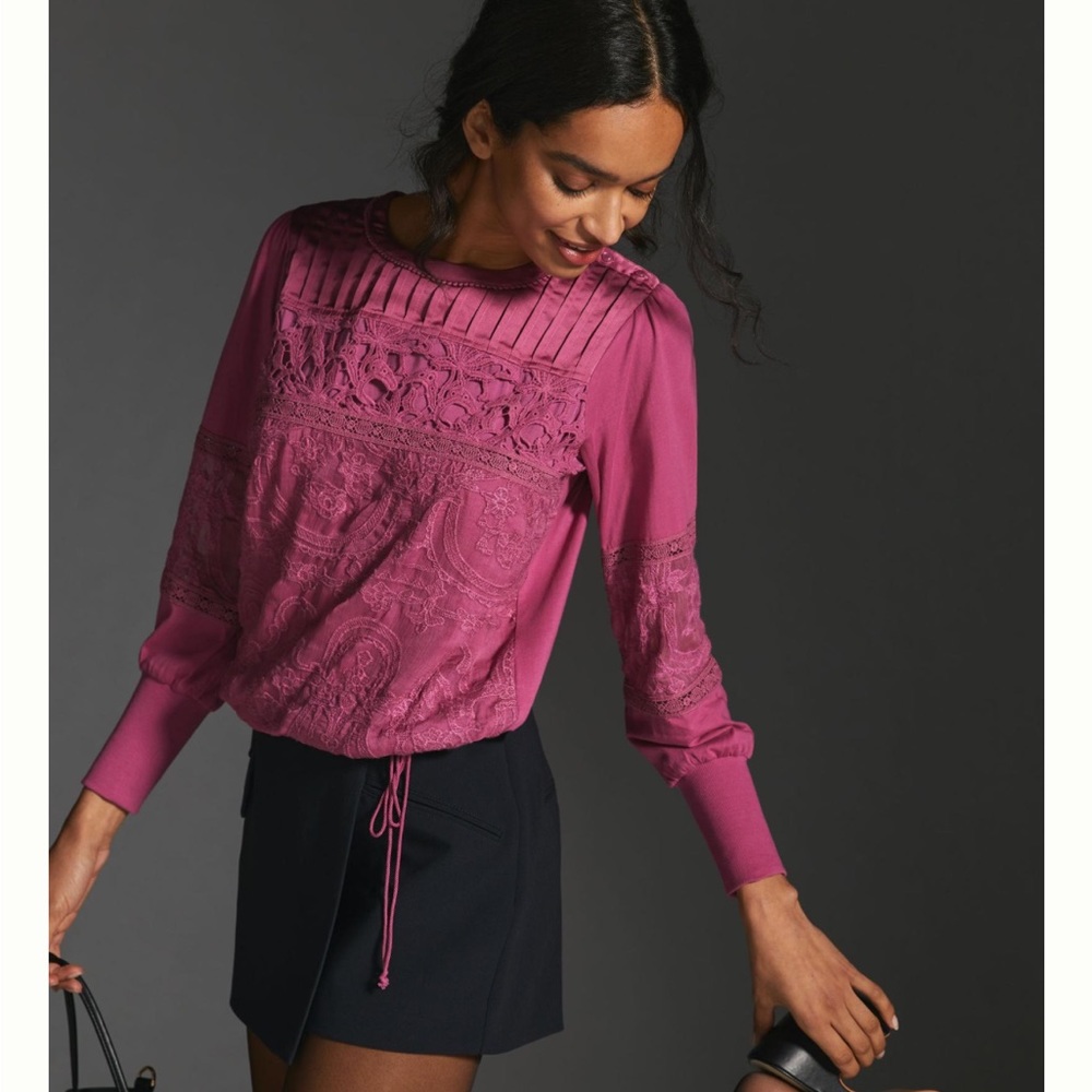 Anthropologie Tiny Lace Boho Top Blouse New M Pleated Sold Out Spring Blogger
